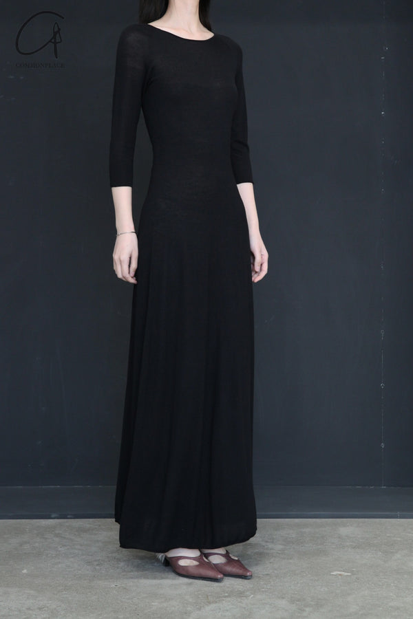 SWAYING/KNIT seamless three-quarter sleeve long skirt SW24SS2L16 black PS69